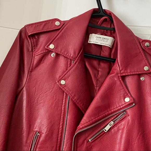 Zara red faux leather jacket - Picture 2 of 4